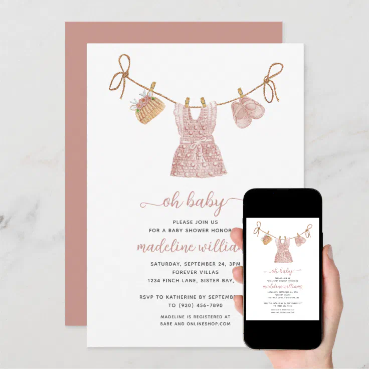Boho baby clothes girl oh baby shower invitation zazzle