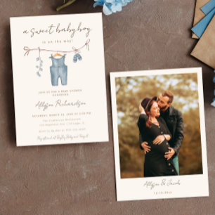 Boho baby clothes sweet baby boy baby shower invitation