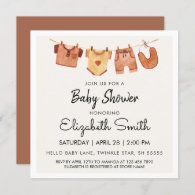 Boho Baby Clothesline Watercolor Baby Shower  Invitation