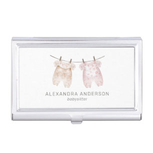 Boho Baby Clothing Watercolor Babysitter Business Card Case