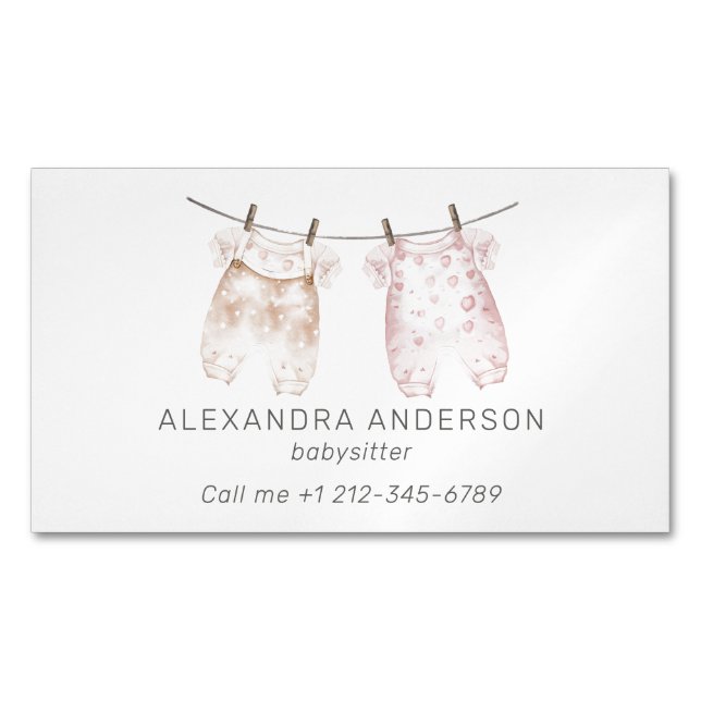 Boho Baby Clothing Watercolor Babysitter Business Card Magnet (Front)