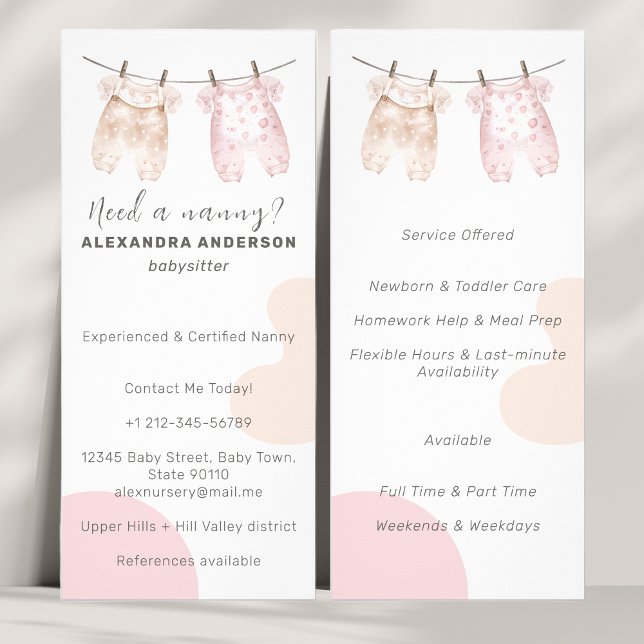 Boho Baby Clothing Watercolor Babysitter Service  Rack Card (Boho Baby Clothing Watercolor Babysitter Rack Card)