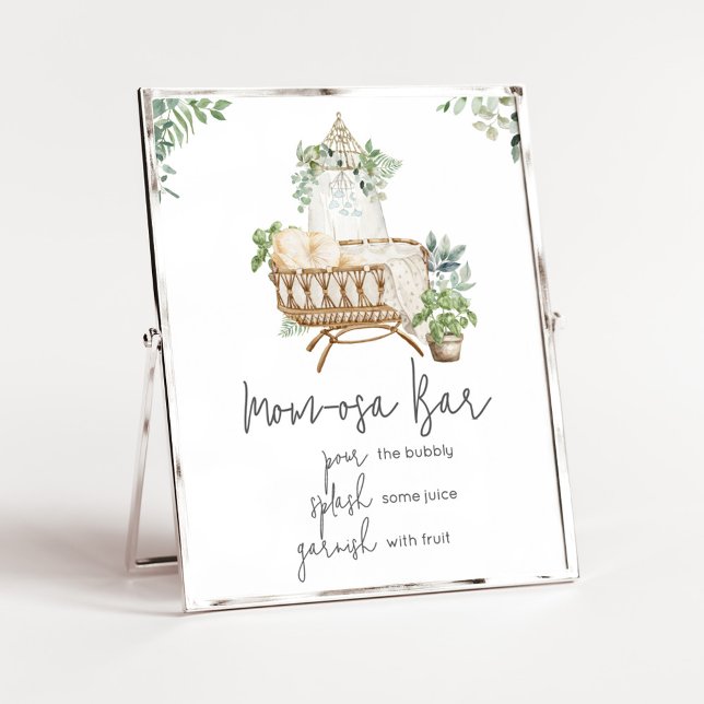Boho Baby Crib Baby Shower Mom Osa Bar Poster (Baby Crib Boho Baby Shower Mom Osa Bar Sign)