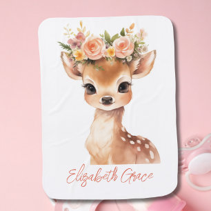 Boho Baby Deer Pink Flowers Baby Girl Gift Blanket