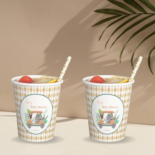 Boho Baby Elephant And Monkey Golf Baby Shower Paper Cups