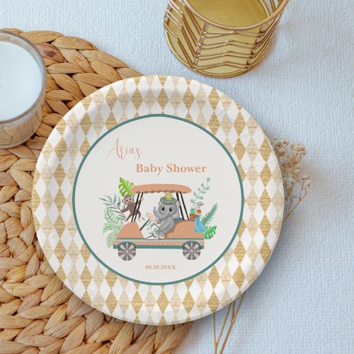 Boho Baby Elephant And Monkey Golf Baby Shower Paper Plates