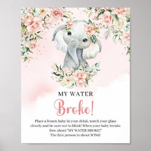 Boho Baby elephant blue floral My Water Broke game Poster