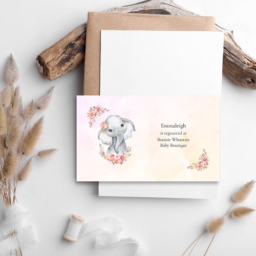 Boho Baby Elephant Coral Baby Shower Registration Enclosure Card