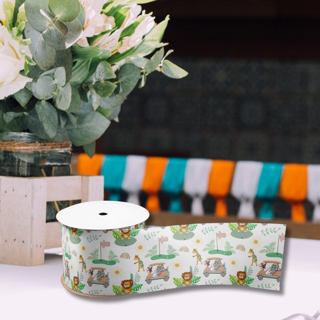 Boho Baby Elephant, Monkey, Lion Golf Baby Pattern Satin Ribbon (Creator Uploaded)