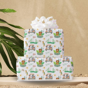 Boho Baby Elephant, Monkey, Lion Golf Baby Pattern Wrapping Paper