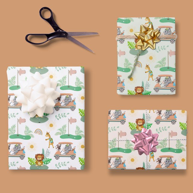 Boho Baby Elephant, Monkey, Lion Golf Baby Pattern Wrapping Paper Sheets (Creator Uploaded)