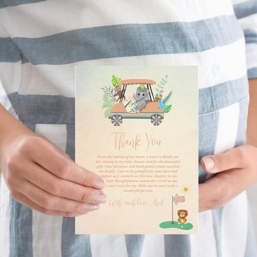 Boho Baby Elephant Monkey Lion Golf Baby Shower Thank You Card