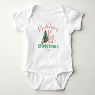 Boho Baby First Christmas with Name Rabbit Tree Baby Bodysuit