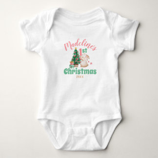 Boho Baby First Christmas with Name Rabbit Tree  Bodysuit