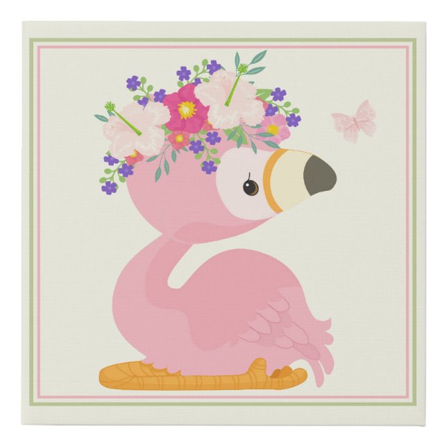 Boho Baby Flamingo Flower Crown Pink 10x10 Faux Canvas Print (Front)