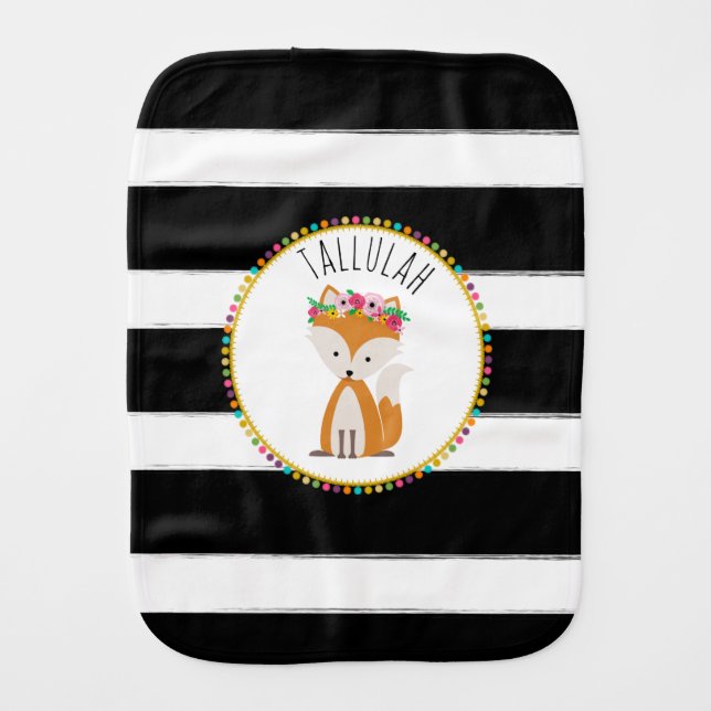 Boho Baby Fox Pompom Inspired Burp Cloth (Front)