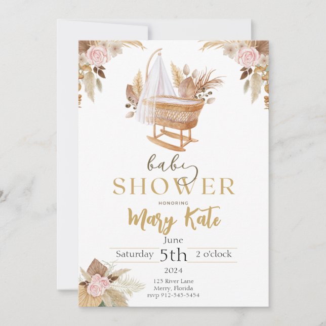 Boho Baby girl baby shower Invitation (Front)