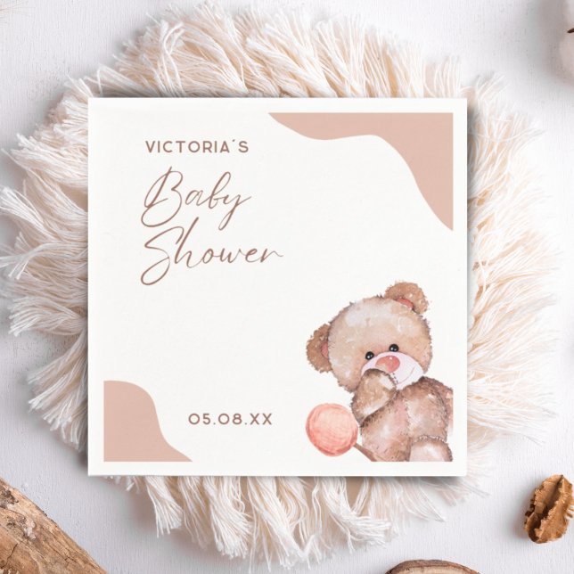Boho Baby Girl Bear Elegant Baby Shower Cocktail Napkins (Creator Uploaded)