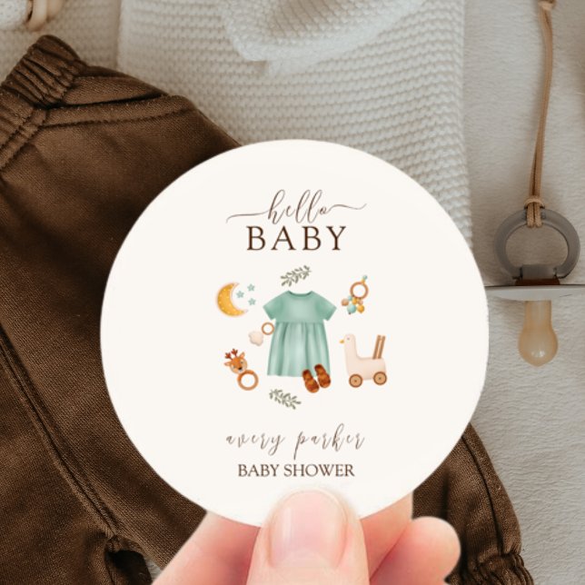 Boho Baby Girl Clothes Baby Shower  Classic Round Sticker (Boho Baby Girl Clothes Baby Shower Classic Round Sticker)