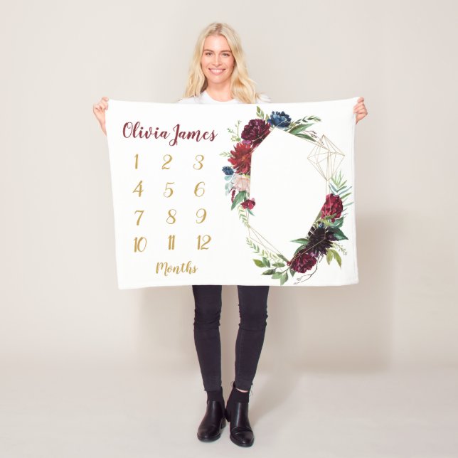 Boho Baby Girl Milestone Monthly Baby Blanket (In Situ)