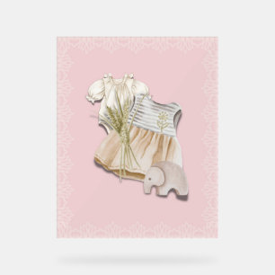 Boho Baby Girl Outfit with Elephant Pink Nursery Acrylic Sign