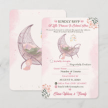 Boho Baby Girl Shower RSVP Card