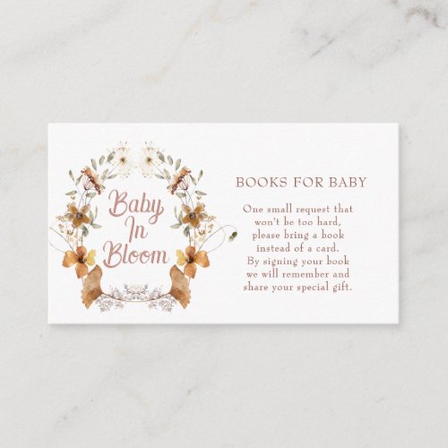 Boho Baby In Bloom Baby Shower Books For Baby Enclosure Card