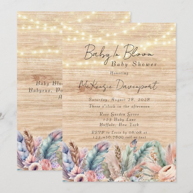 Boho Baby In Bloom Baby Shower Invitation (Front/Back)