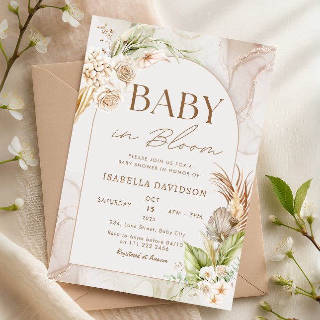 Boho Baby in Bloom Baby Shower Pampas Floral Invitation (Boho Baby in Bloom Baby Shower Pampas Floral Invitation)