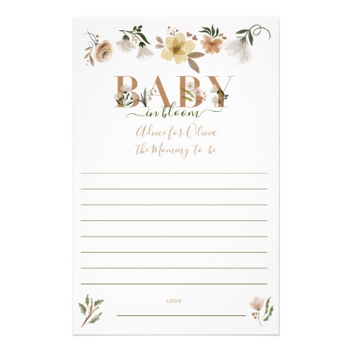 Boho Baby in Bloom Baby Shower Parent Advice Flyer - Designed to coordinate with our Boho Baby in Bloom Baby Shower invitation suite, this baby shower Advice for Parents flyer features 'BABY' in earth tone letters decorated with floral watercolor elements. The back features a watercolor floral pattern. View the entire suite here: https://www.zazzle.com/collections/boho_baby_in_bloom_baby_shower_suite-119721891583250361 Copyright Anastasia Surridge for Elegant Invites, all rights reserved.