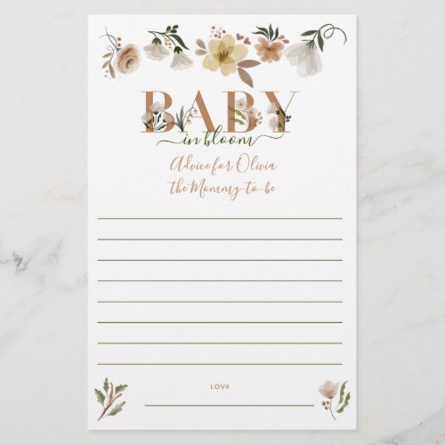 Boho Baby in Bloom Baby Shower Parent Advice Flyer