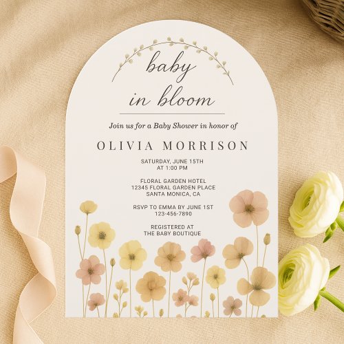 Wildflower Beige Floral or wildflower baby shower invitation