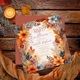 Boho Baby in Bloom Fall Floral Frame Baby Shower Invitation