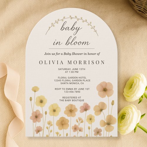 Wildflower Floral or wildflower baby shower invitation