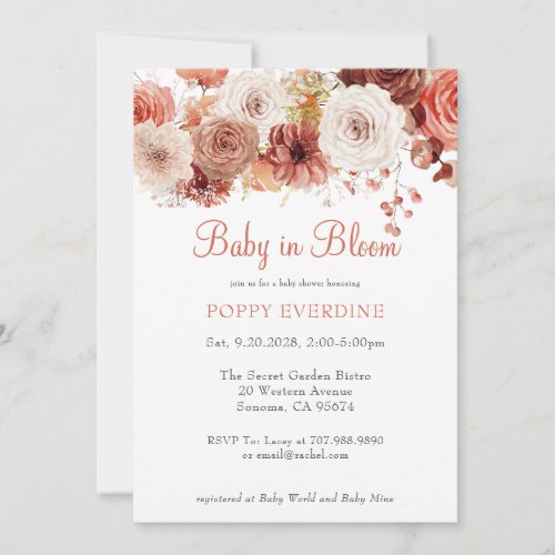 Boho Baby In Bloom Florals Baby Shower Invitation