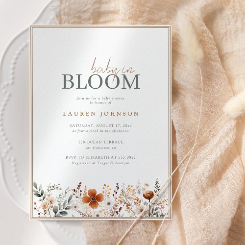 Boho Baby In Bloom Fresh Wildflower Baby Shower Invitation