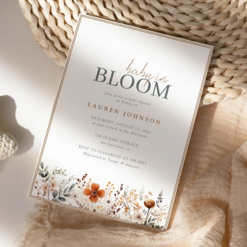 Boho Baby In Bloom Fresh Wildflower Baby Shower Invitation