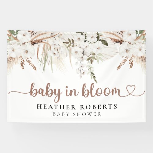 Boho Baby In Bloom Heart Script Baby Shower Banner