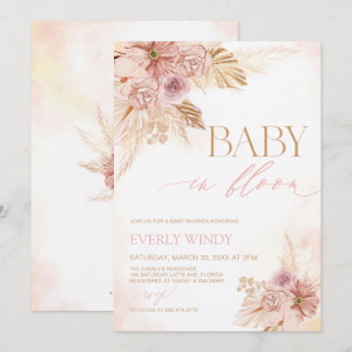 Boho Baby in Bloom Pampas Baby Shower Party Invite