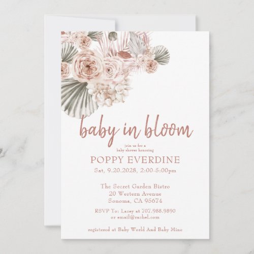 Boho Baby In Bloom Pampas Grass Girl Baby Shower I Invitation