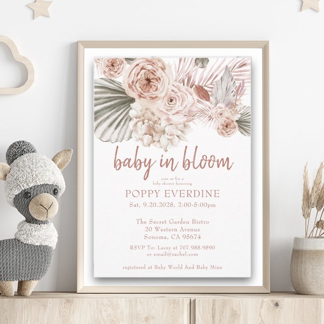 Boho Baby In Bloom Pampas Grass Girl Baby Shower I Invitation (Creator Uploaded)