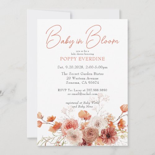 Boho Baby In Bloom Terracotta Florals Baby Shower Invitation