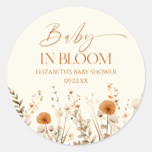 Boho Baby In Bloom Wildflower Baby Shower Classic Round Sticker
