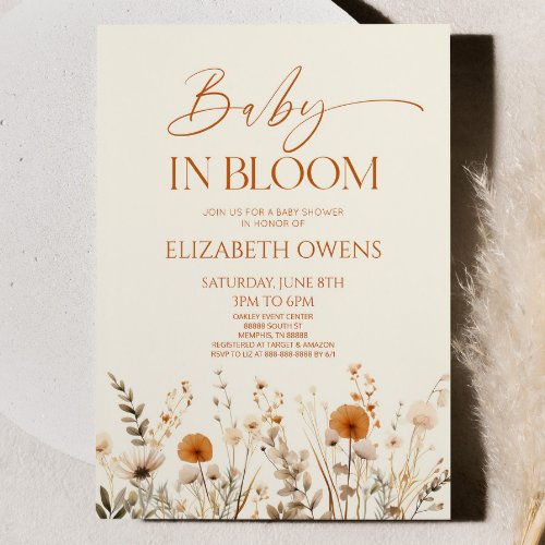 Boho Baby In Bloom Wildflower Baby Shower Invitation