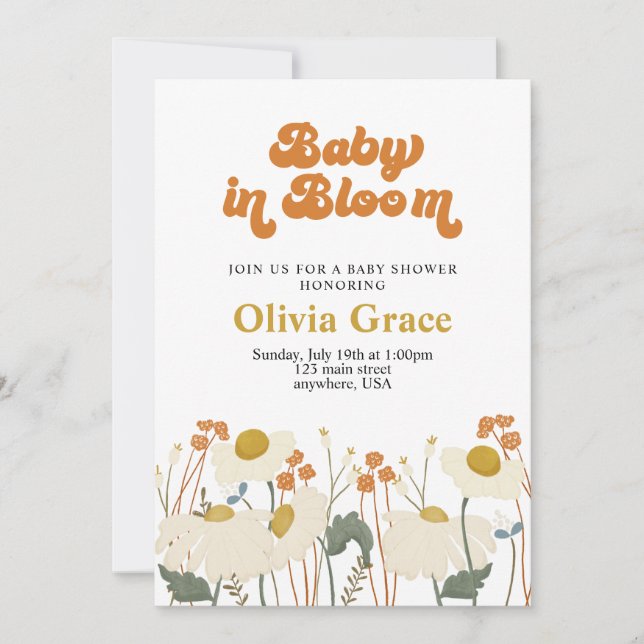 Boho Baby in Bloom Wildflower baby shower Invitation (Front)