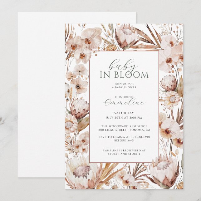 Boho Baby In Bloom Wildflower Baby Shower Invitation (Front/Back)