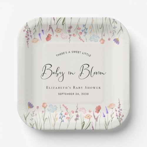 Boho Baby in Bloom Wildflower Cream Baby Shower Paper Plates