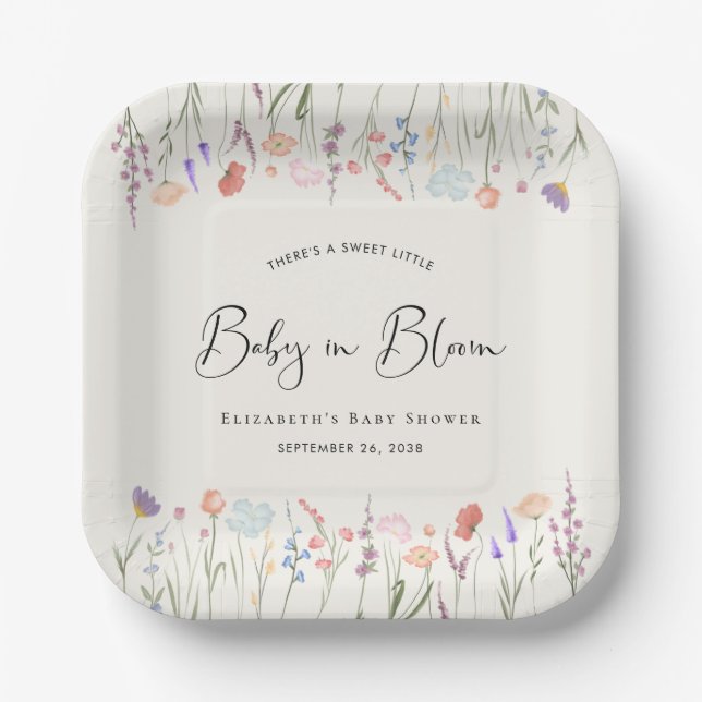Boho Baby in Bloom Wildflower Cream Baby Shower Paper Plates (Front)