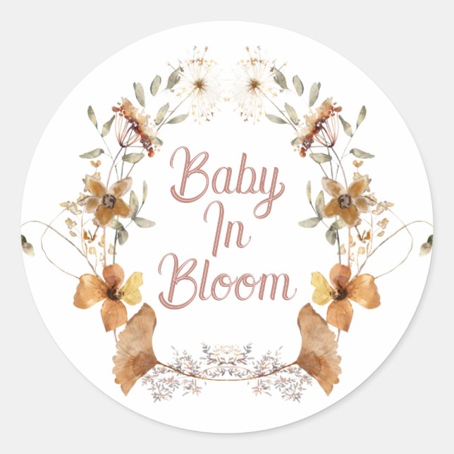 Boho Baby In Bloom Wildflowers Baby Shower Classic Round Sticker (Front)