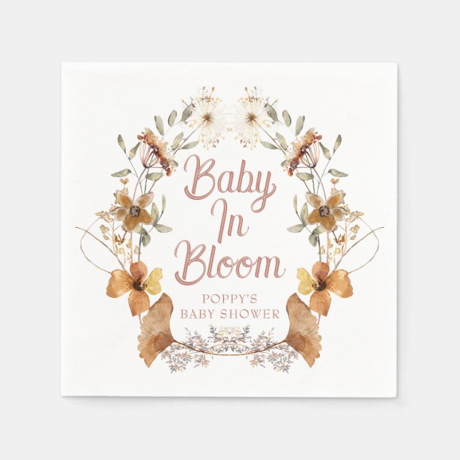 Boho Baby In Bloom Wildflowers Baby Shower Napkins (Front)